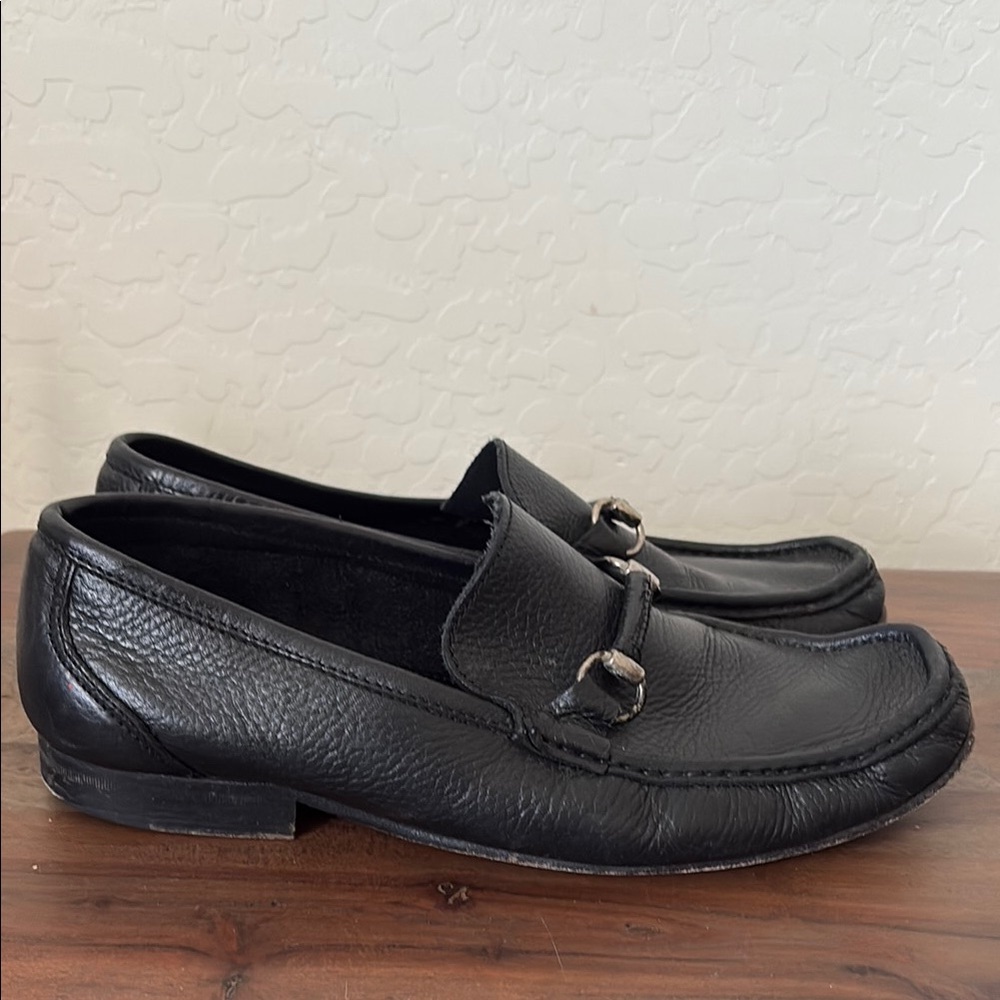 SANDRINO Black Leather Loafers with Horsebit Detail. 9.5 Made in Spain.